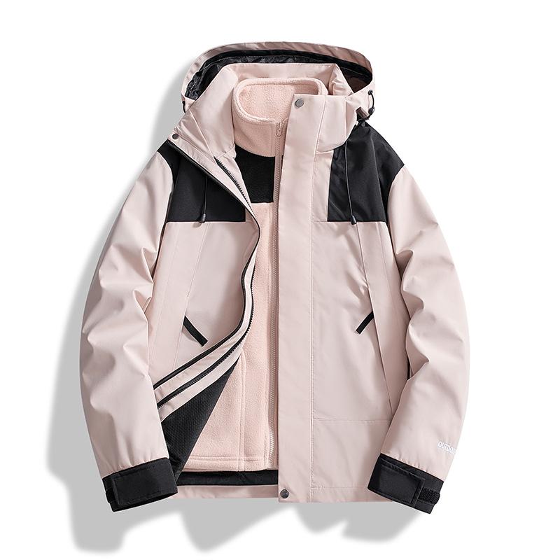 Couple's Autumn Winter Windbreaker: Thick, Velvet-Lined 3-in-1 Jacket for Live-Stream Sales