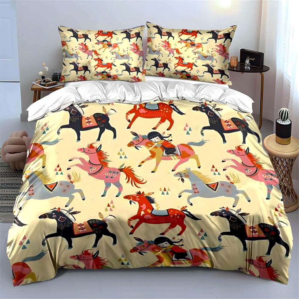 Colorful Horse Pattern Decor Set Bedding Set with 1 Duvet Cover 2 Pillowcases Single Double King Queen Gift