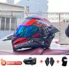 Full Face Motorcycle Helmet With Rear Wing Bluetooth Headset Men All Season Electric Bike Motorbike Riding Safety Gear