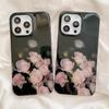 Pink Rose Flower Glossy Black Phone Case For iPhone 16 16e 15 14 13 12 11 Pro Max XS XR 7 8 Plus Shockproof Soft Silicone Cover