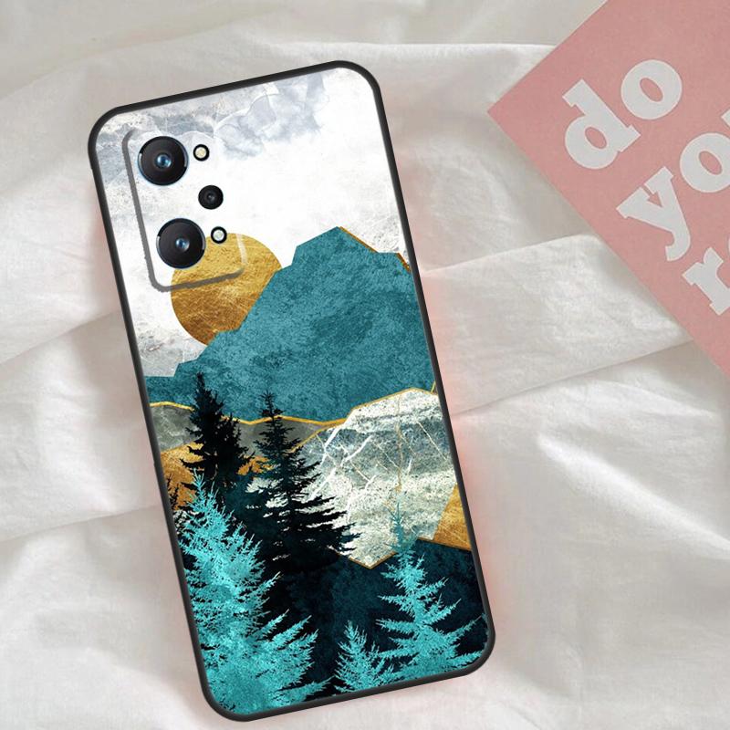 Gold Landscape Painting Case For Realme C51 C75 C63 C61 C55 C53 C35 C65 C67 C71 15 11 12 13 14 Pro Plus GT6 GT7 Pro