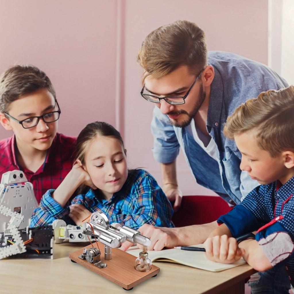 Stirling Engine Kit Electricity Generator Hot Air Motor Model with LED Light Flywheel Design