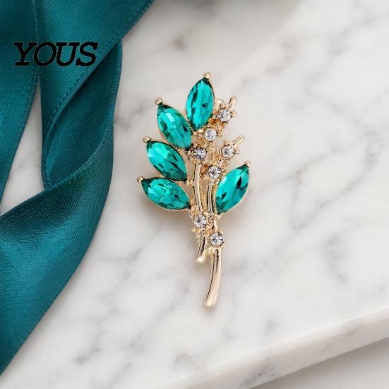 High-cut Transparent Brooch Pin for Women, Marquise Shape Olive Branch Design Vintage Style Rhinestone with Rhinestones, Metal Base Lapel Suits Coats