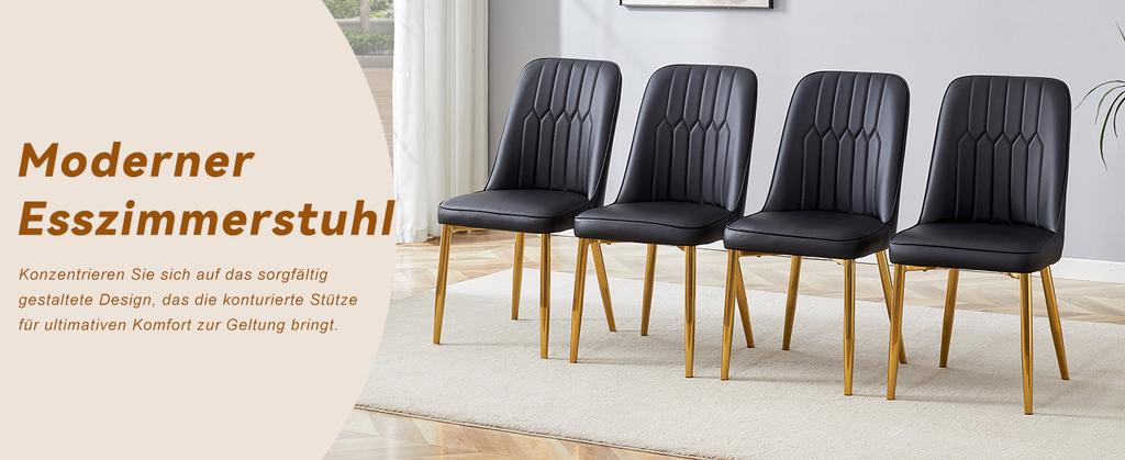 Two Black Faux Leather Dining Chairs, Modern Minimalist Design, Widened Seat, Backrest, Non-Slip Metal Feet, for Dining Room and Kitchen.