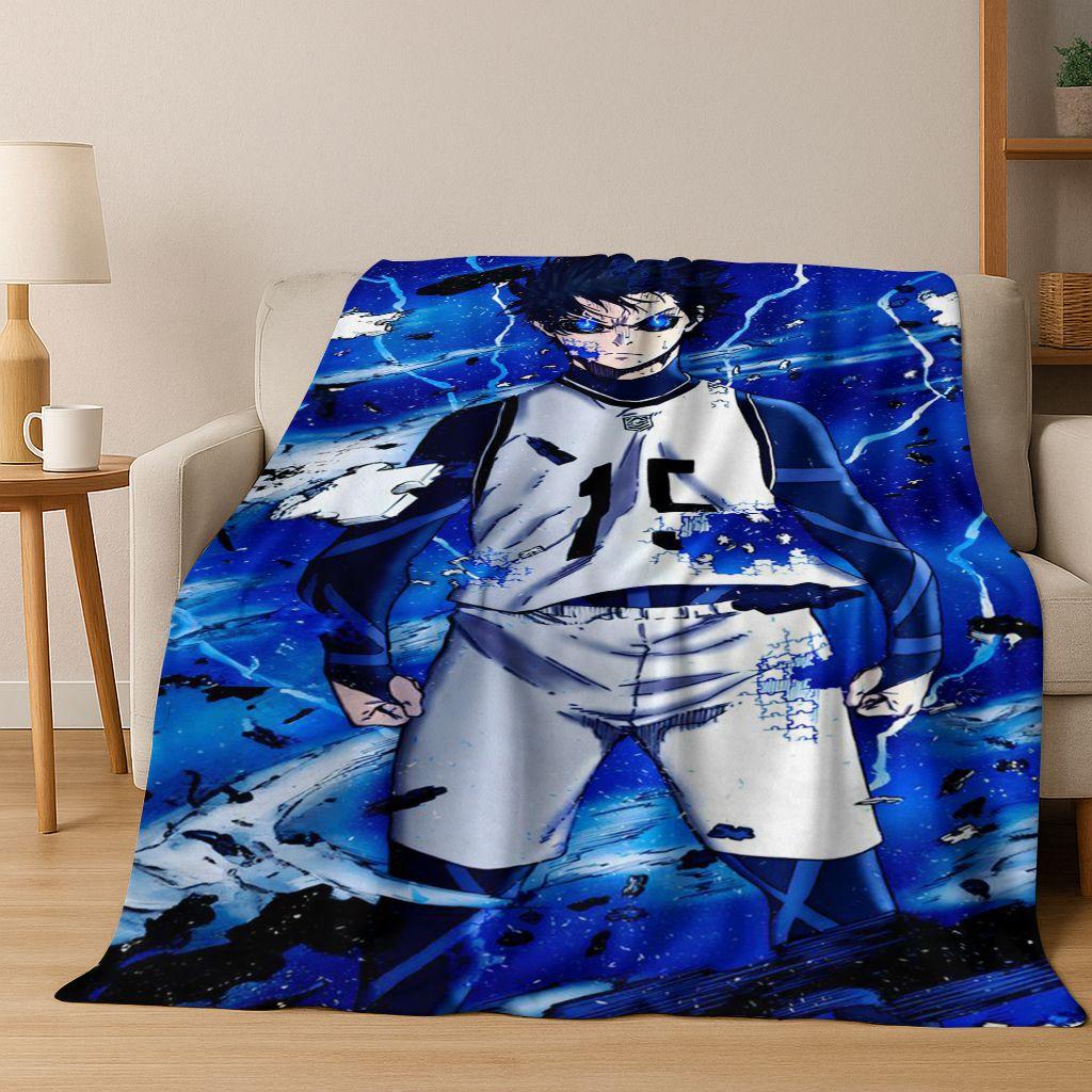 Cartoon BLUE LOCK Football Anime Isagi 3D Flannel Blanket,Warm and Cozy Soft Throw Blanket for Home Bedroom Bed Sofa Cover Kids