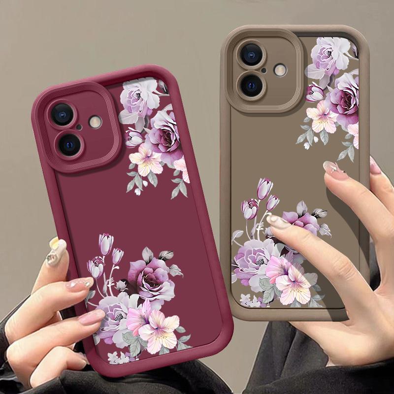 Fashion Floral Pattern Phone Case For iPhone 16 Pro Max 15 Pro 14 Plus 13 12 11 XS 8 7 Lens Protection Soft Shockproof TPU Matte Back Cover