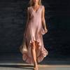2026 Nouvelle Mode Romantique Sans Manches Col en V Ourlet à Volants Lin Longue Robe pour Vacances d'Été
