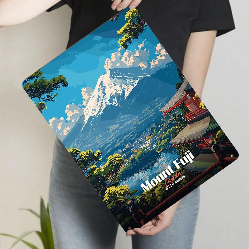 

Mount Fuji Japan Landscape Metal Wall Art Traditional Architecture Decorative Painting for Living Room Home Decor 20x30cm（7.8x11.8inch）