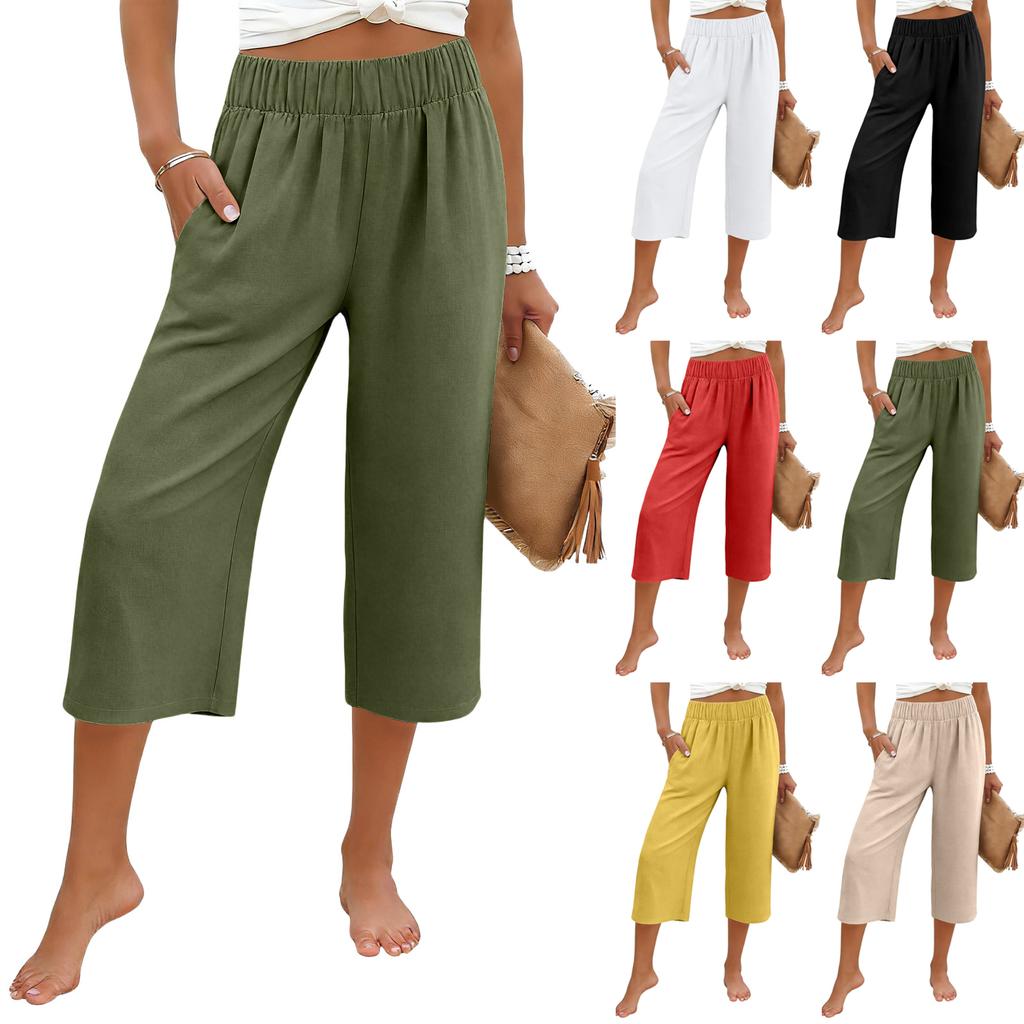 Womens Baggy Wide Leg Pants Summer High Waisted Palazzo Pants Beach Vacation Casual Trousers With Pockets