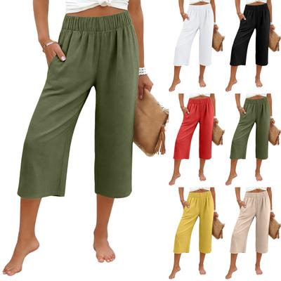 Damen Baggy Weite Hosen Sommer High Waist Palazzo Hosen Strandurlaub Lässige Hosen Mit Taschen