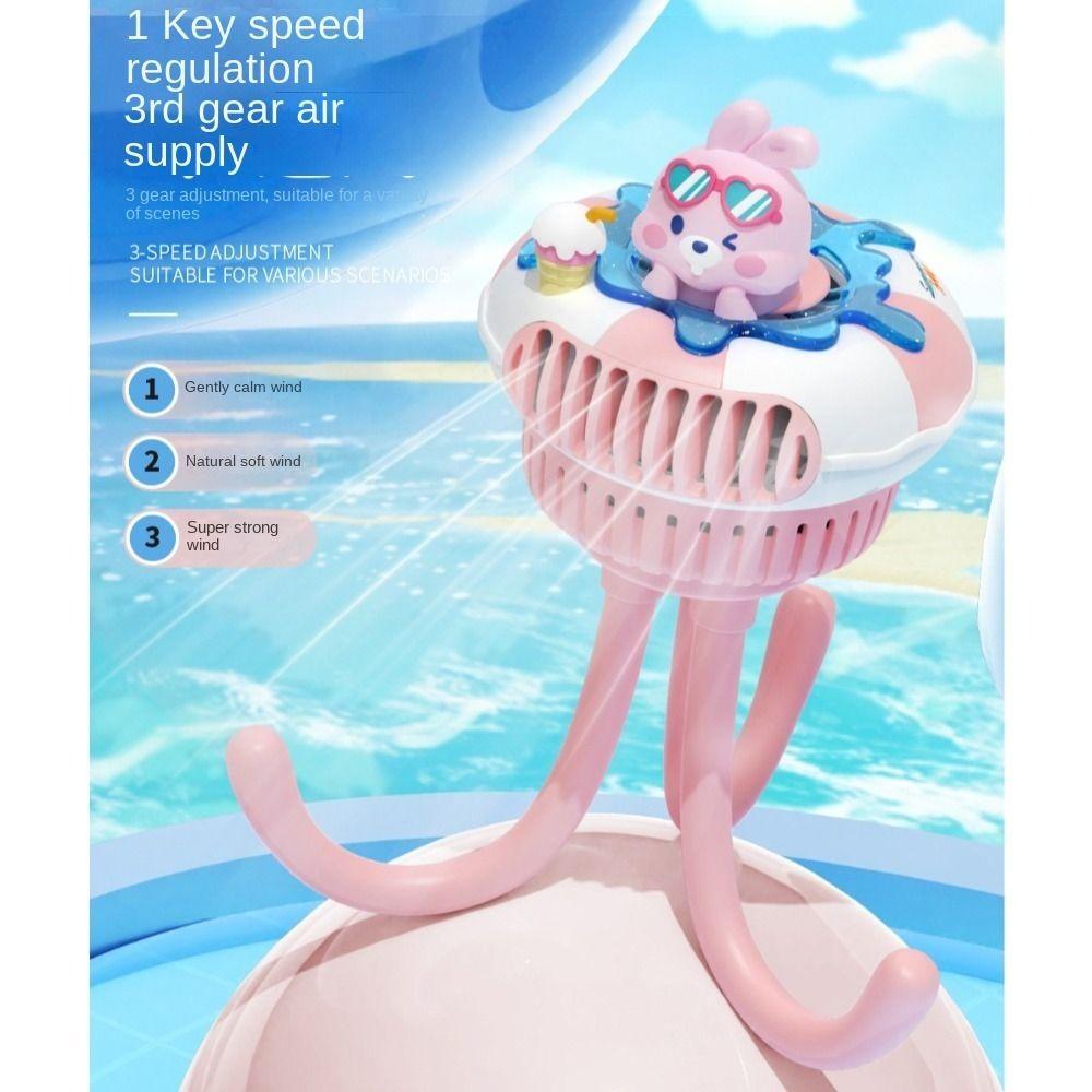 USB Rechargeable Portable Baby Stroller Fan Octopus Handheld Electric Fan Kids Pram