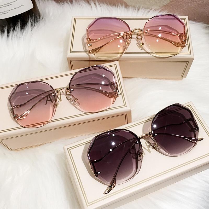Protective Glasses Rimless Sunglasses Women Metal Female Vintage Ladies Stylish Design Oversized Square Sun Glasses UV400
