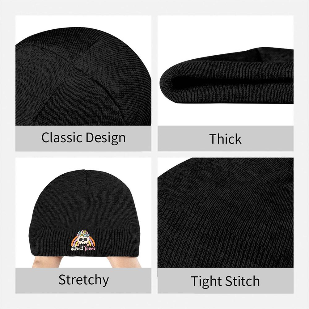 1pc Dead Inside Beanie Hat Gothic Skull Rainbow Floral Day of The Dead Winter Knit Cap Windproof Acrylic Blend Unisex One Size
