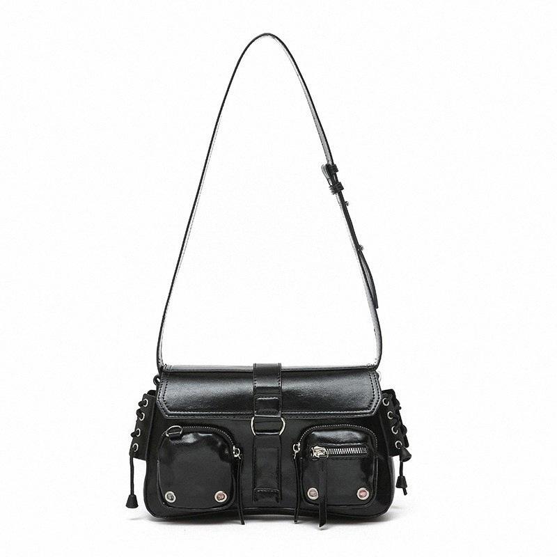 SHELKSBAG Vintage Style Woman Shoulder Bags Motorcycle Handbag New 2026 City Fashion Quality Black PU Leather Punk Crossbody Bag
