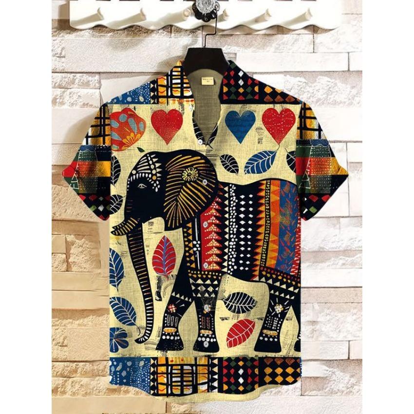 2025 Vintage African Style Men's Retro Ethnic Tribal Short Sleeve Shirts Tops Fashion Casual Vacation Streetwear Men's Shirts