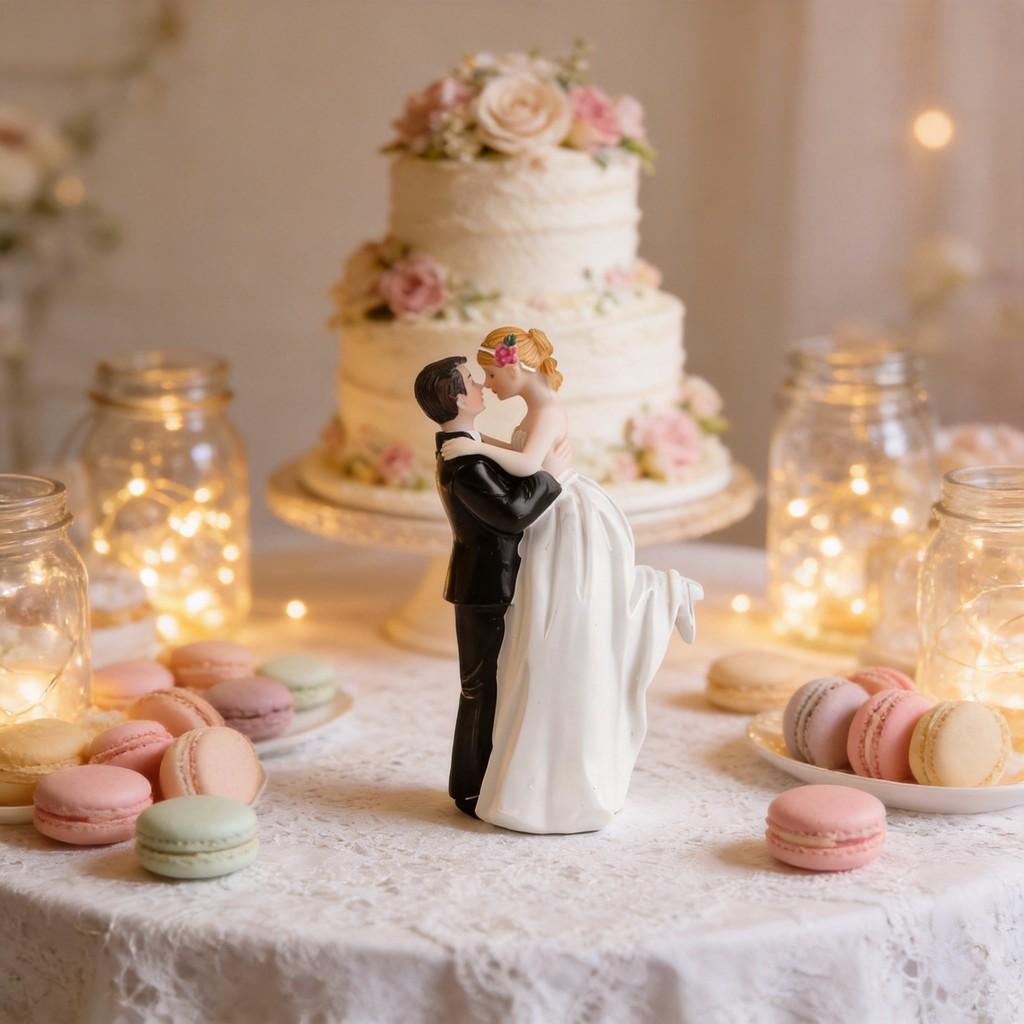 Western Style Cake Topper With Resin Bride And Groom Figures For Wedding Party Decor