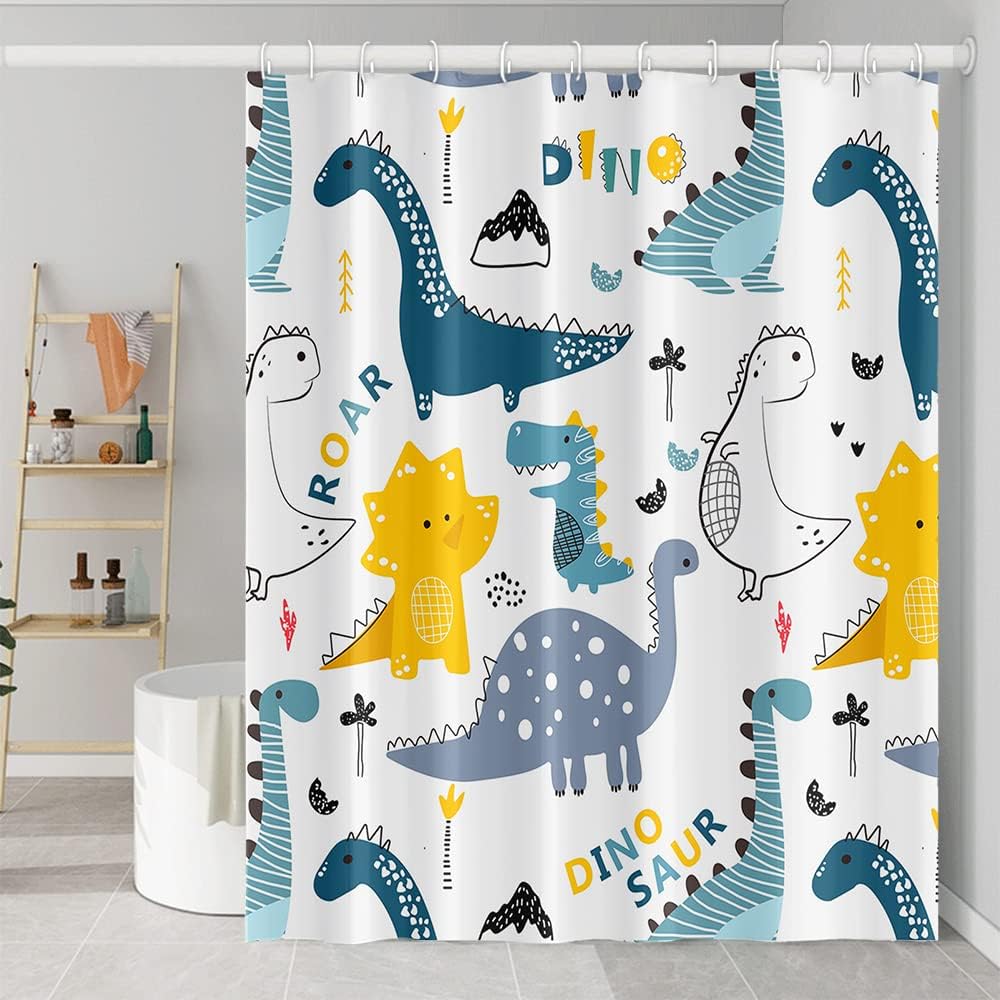 Cartoon Dinosaur Shower Curtains Colorful Cute Dino Funny Animals Pattern for Kids Neutral Shower Curtain Waterproof Fabric