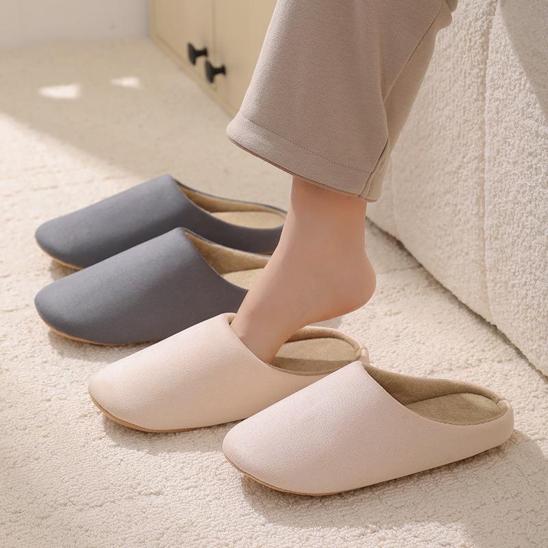 Home Slippers Women's Spring and Autumn Japanese Premium Machine Washable Cotton and Linen Breathable Four Seasons Silent Floor Couple Cotton Mop Men