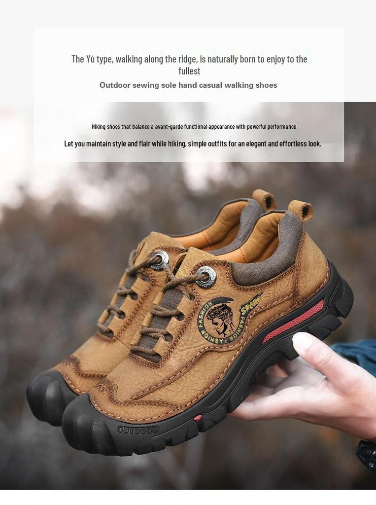 Men's Versatile Casual Leather Shoes - Thick Sole, Wear-Resistant, Genuine Leather, Spring 2023 Hiking & Labor Protection Shoes.