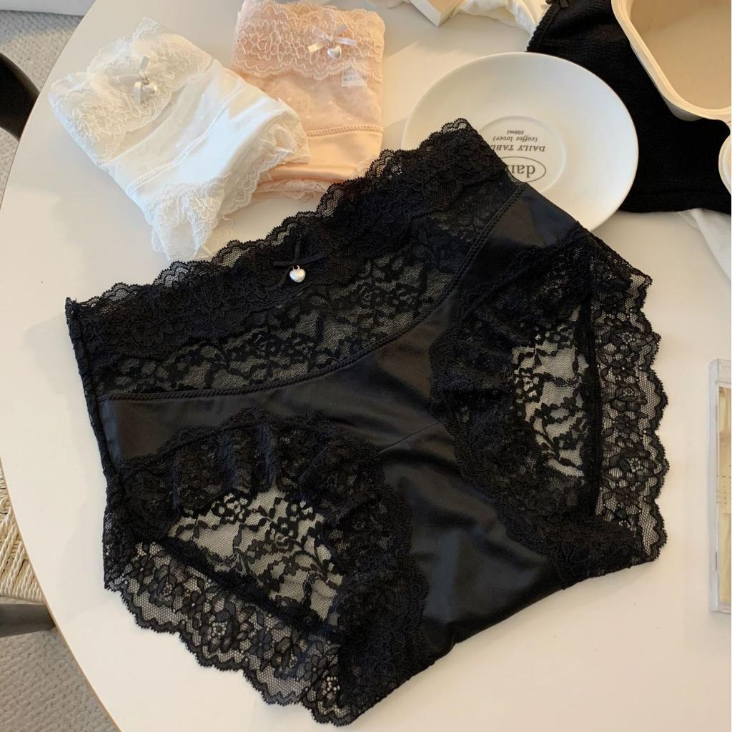 Female Summer Sexy Lace Pure To Light Luxury Satin Pure Cotton Crotch Waist Triangle Briefs