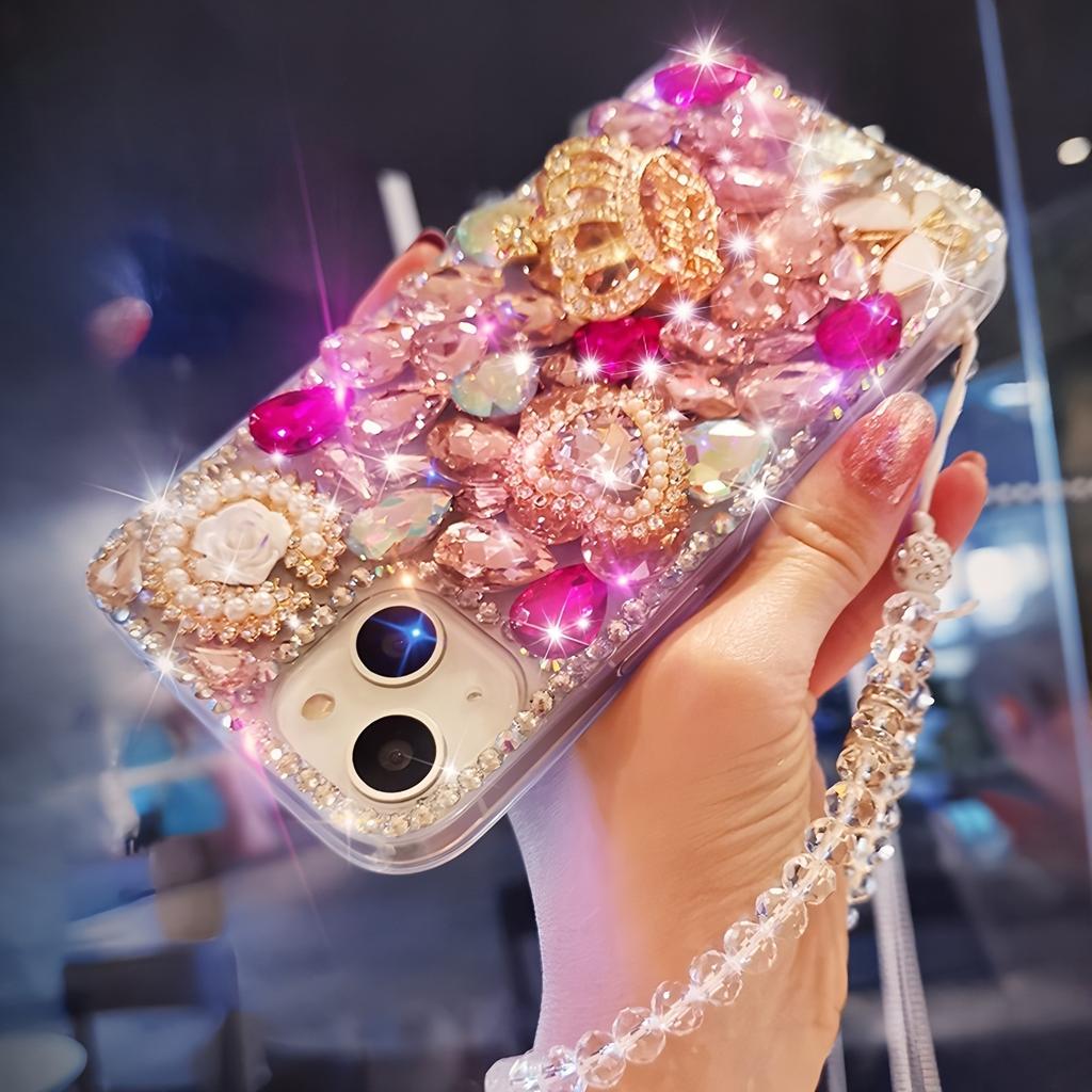 Glitter Strass Mobilskal För iPhone 17 16 15 14 13 12 11 Pro Max Air mini 16e 8 7 Plus X XS XR, Bling Kristall Krona Fjäril Pärla Blomma Design