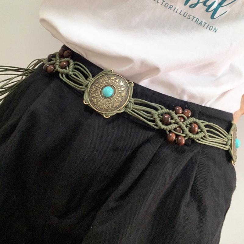 Women Shirt Waist Belt Vintage Bohemian Adjustable Braided Waist Belt with Tassels Women Dress Shirt Wide Waist Belt