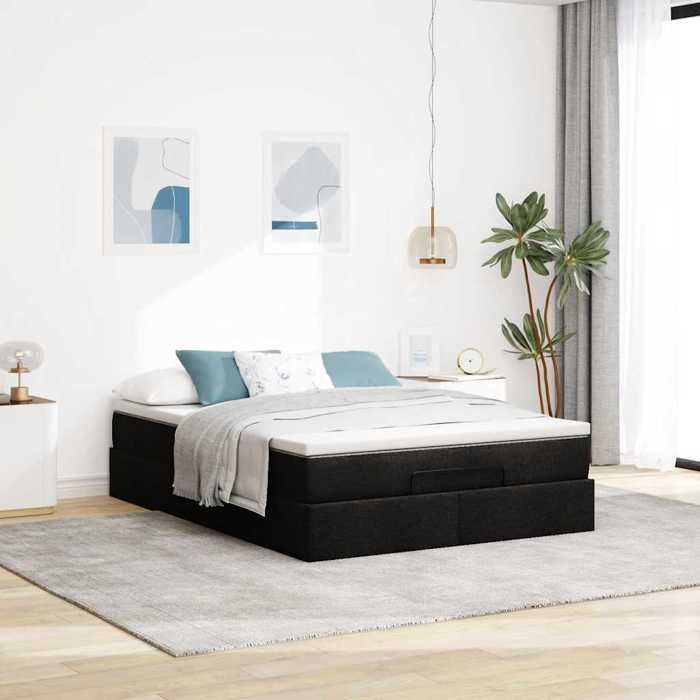 VidaXL Ottoman Bed Frame with Mattress Black 140x200 Cm Faux Leather, Bed Frame with Storage, Bed Frame with 3311041