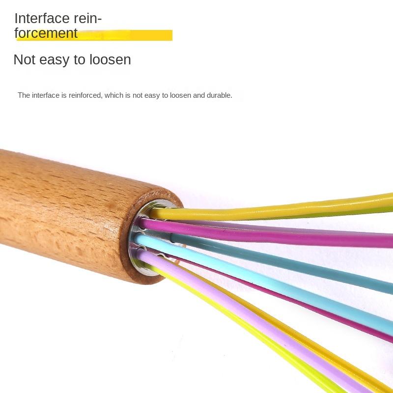 1pc silicone egg beater 10-inch wooden handle manual cake creamer and noodle mixer baking tool