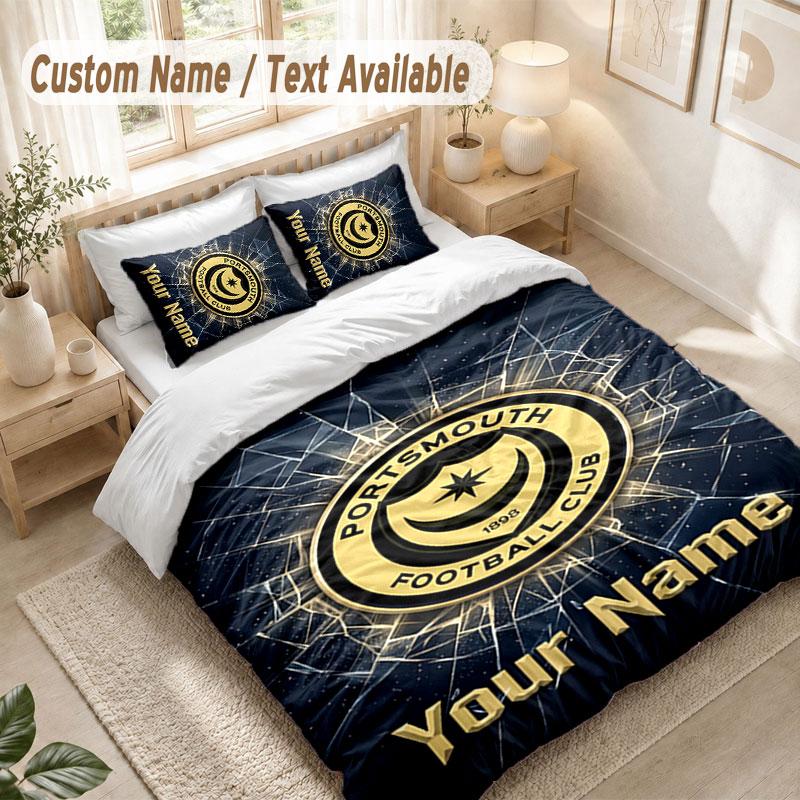 Custom Name Bedding Set 3 PiecesPortsmouth FC Print Duvet Cover + 2 Pillowcases Soft Bed Decor