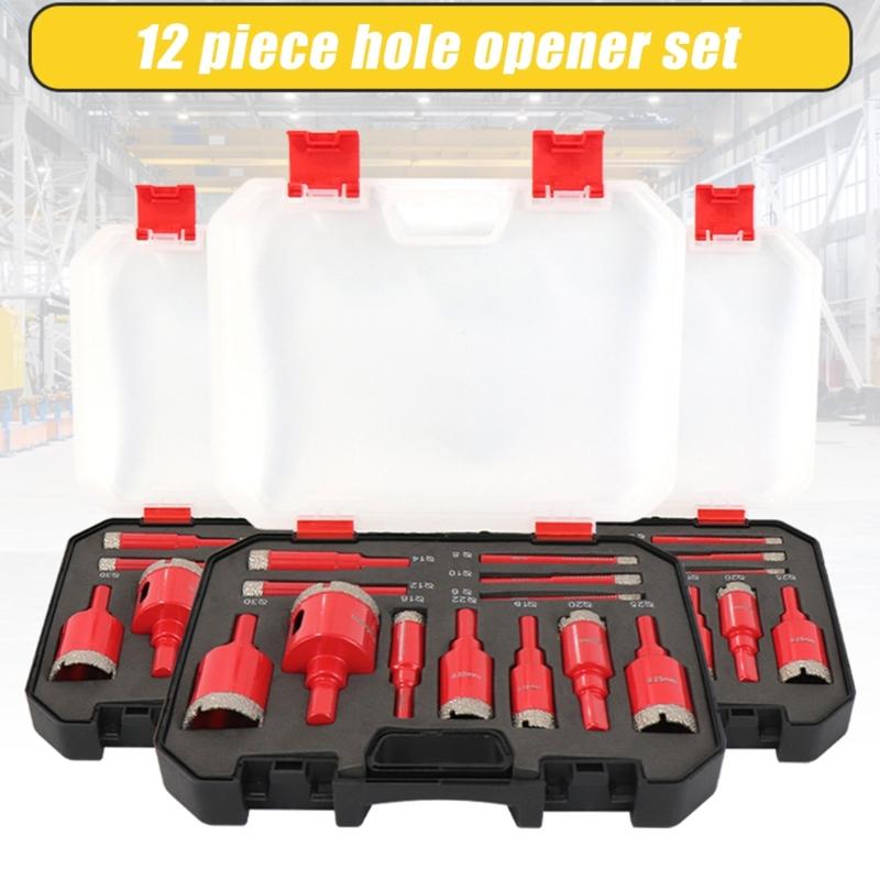 12pc Nonslip Heavy Duty Hole Cutter Kit HD90 Abrasive Material High Efficiency Drilling Lightweight Design 6-16mm Sizes