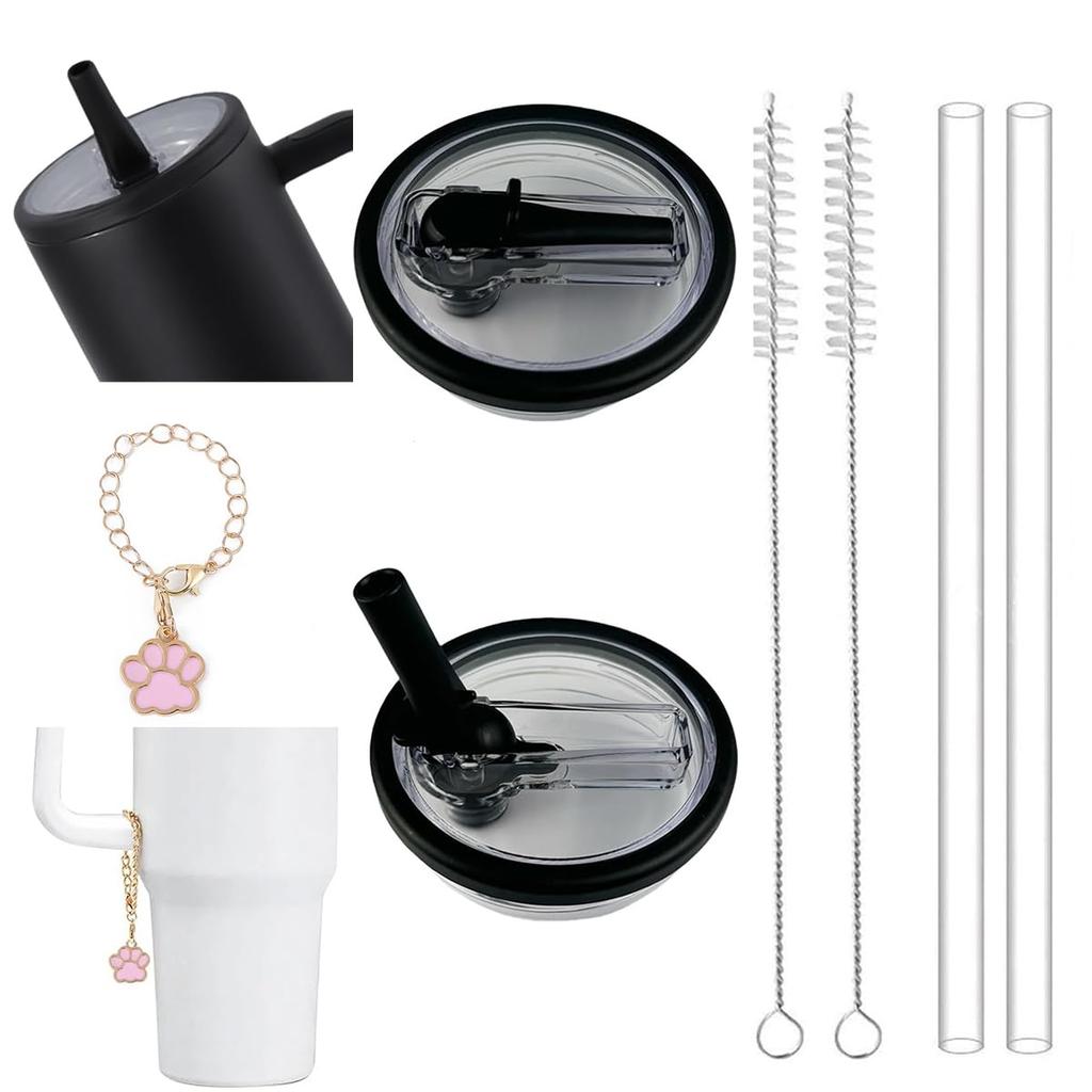 Replacement 40oz Stanley 2 Stanley Leak Reusable Stanley Straw Accessory Quartz Lid, H2.0 Stoppers, (Rose A) (Black)