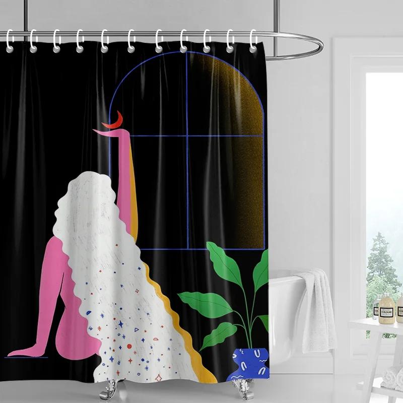 Abstract Art Illustration Bathroom Shower Curtain Waterproof Fabric Modern Nordic Bathroom Curtain Shower Curtain 180x200cm