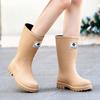 New Medium Tube Rain Shoes Women's Non-slip Water Shoes Fashion Water Boots Thick-soled Rain Boots Velvet Rubber Shoes Winter
