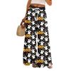 Women Summer Boho Palazzo Pants High Waist Wide Leg Halloween Printing Casual Trousers With Pockets