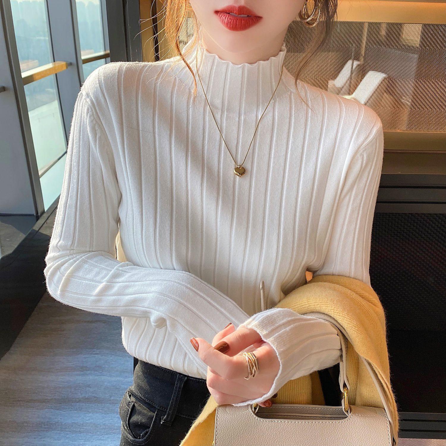 

Жіночий приталений светр з рубчиком - Модний топ осінь/зима 2025 з напіввисоким коміром M - 41-48 kg Recommended