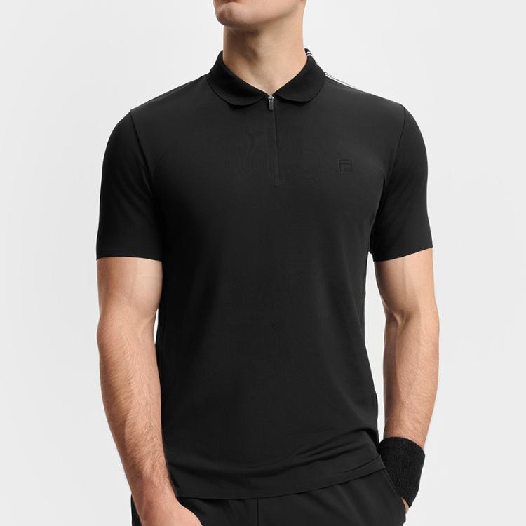 Fila Athletics Tennis Series Casual Basic Tennis Knit Polo Shirt Men Tops Deep-Black A11M513106F-BK
