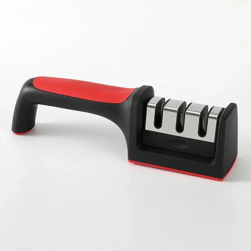 Afilador de cuchillos de cocina multifunción de mano de 3/4 etapas, herramienta de afilado rápido con accesorios antideslizantes.