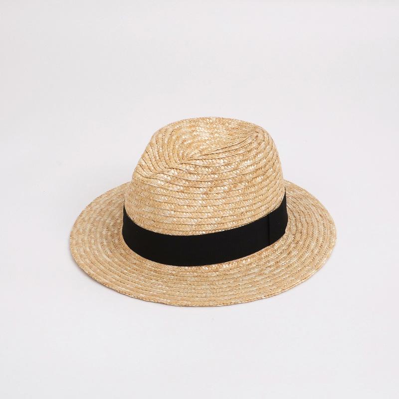 Straw straw hat French British Panama flat top straw hat woven women's summer vacation seaside beach top hat