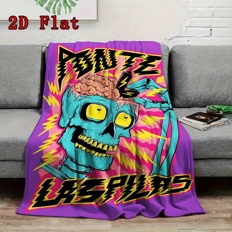 Zombie brain cartoon print 2D Flat Pattern Flannel Blanket High quality All Seasons Warmth and Comfort Perfect for Christmas Gifts.
