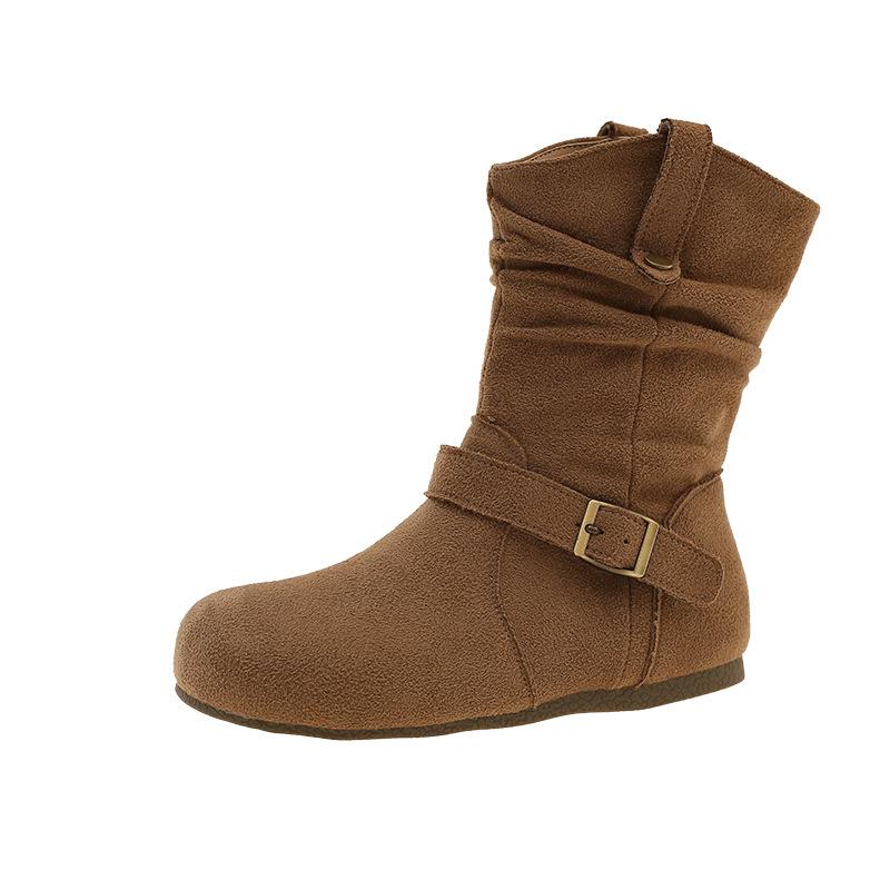 Retro stacking boots women's 2025 autumn and winter new Korean fashion round head Martin short boots matte flat bottom short boots