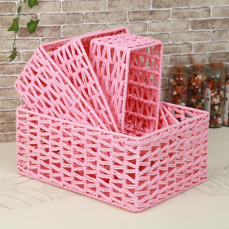Paper Rope Woven Storage Rack: Desktop Basket for Books, Miscellaneous Items, Bread, and Kitchen Storage.