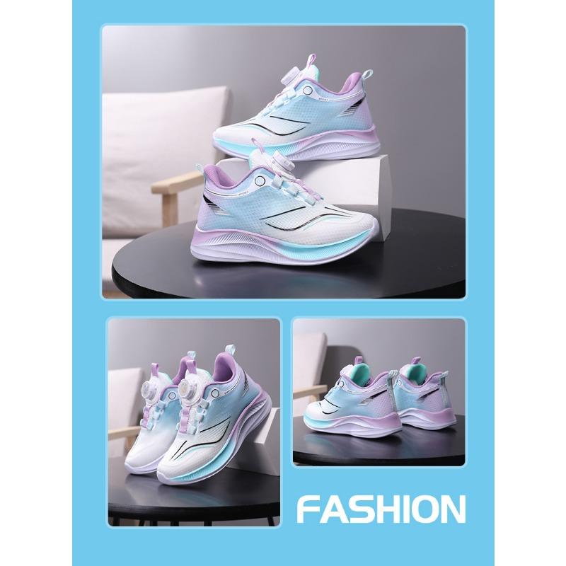 Kids' Gradient Color Rotating Buckle Sneakers Breathable Mesh Non-slip Shock Absorbing Sports Shoes