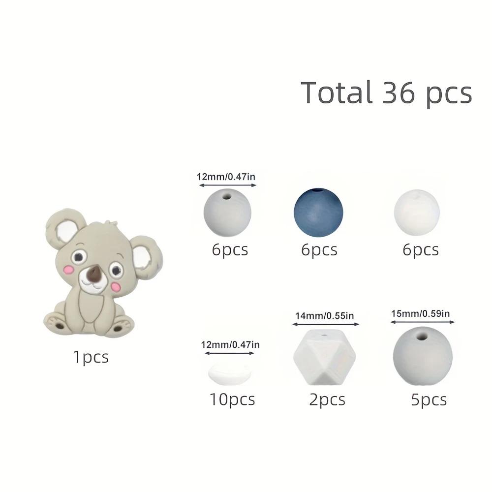 

36PCS Cute Koala Silicone Bead Set, perfect for DIY handmade crafts such as keychains, necklaces, bracelets, etc