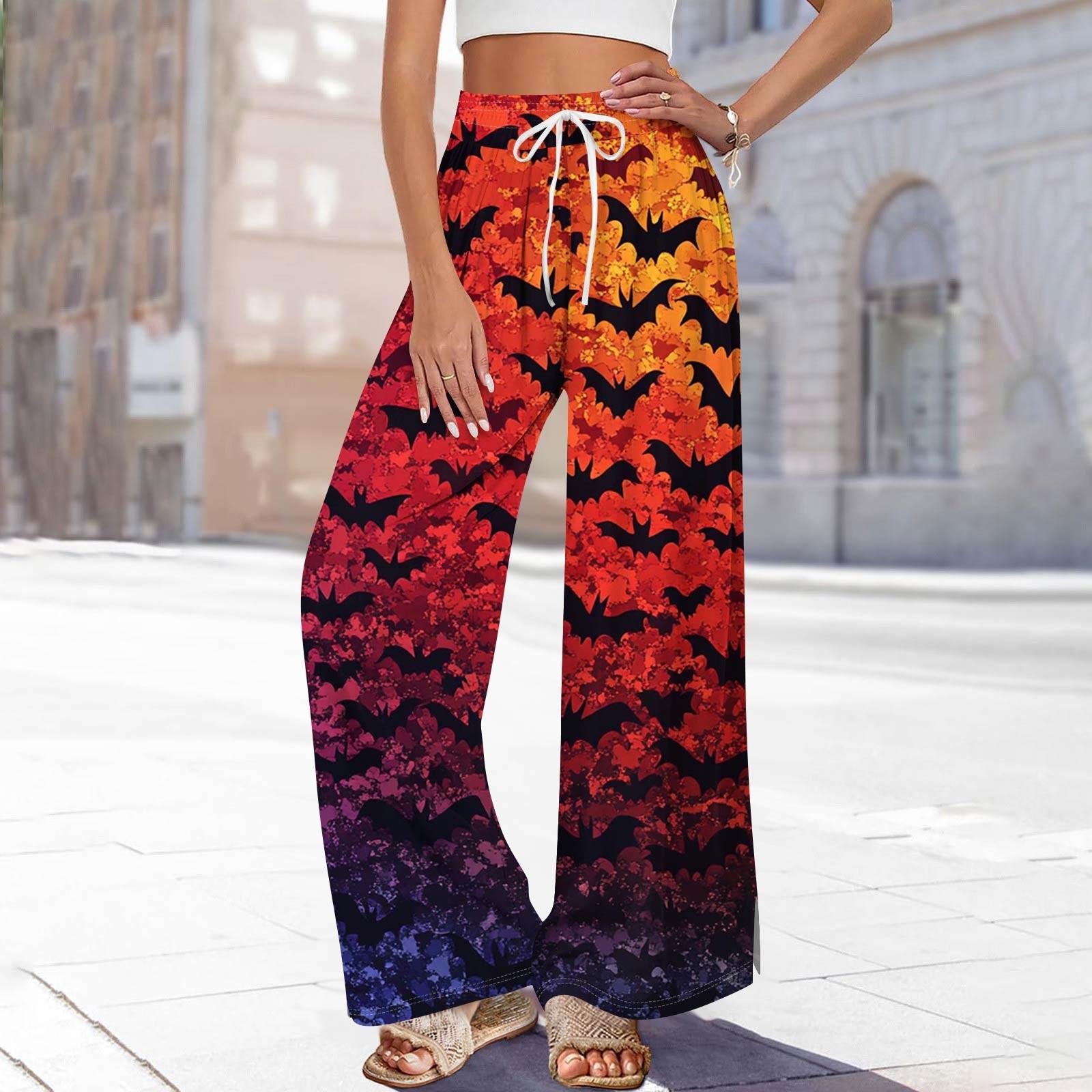 

Женские брюки с принтом и широкими штанинами, с карманами, с высокой талией, на кулиске, свободные, повседневные M красный