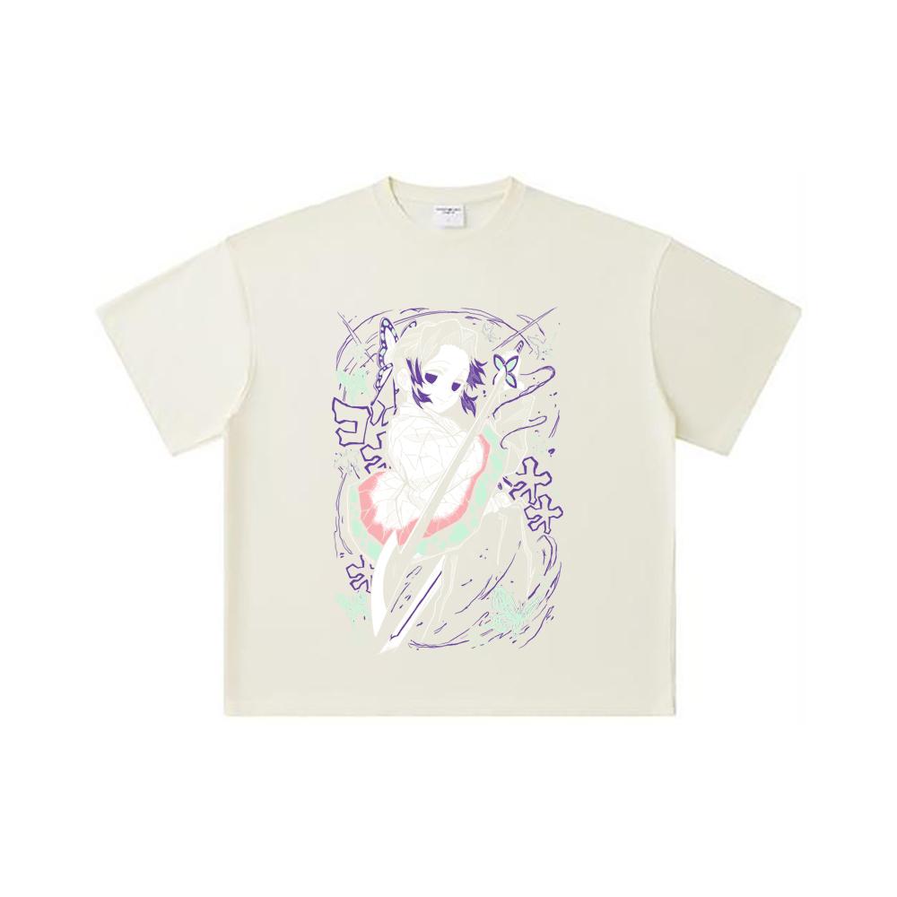 

260 GSM Double Yarn 32 Count 100% Cotton Demon Slayer V44 Shibobu Print Unisex Heavy Cotton T Shirt S абрикосовый