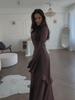 Women's Elegant Slim Fit Long Dress - 2025 European & American Style with Soft Long Sleeves