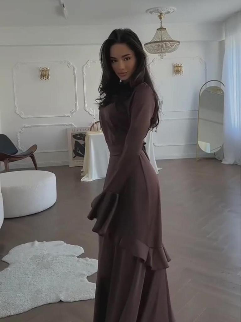 Women's Elegant Slim Fit Long Dress - 2025 European & American Style with Soft Long Sleeves