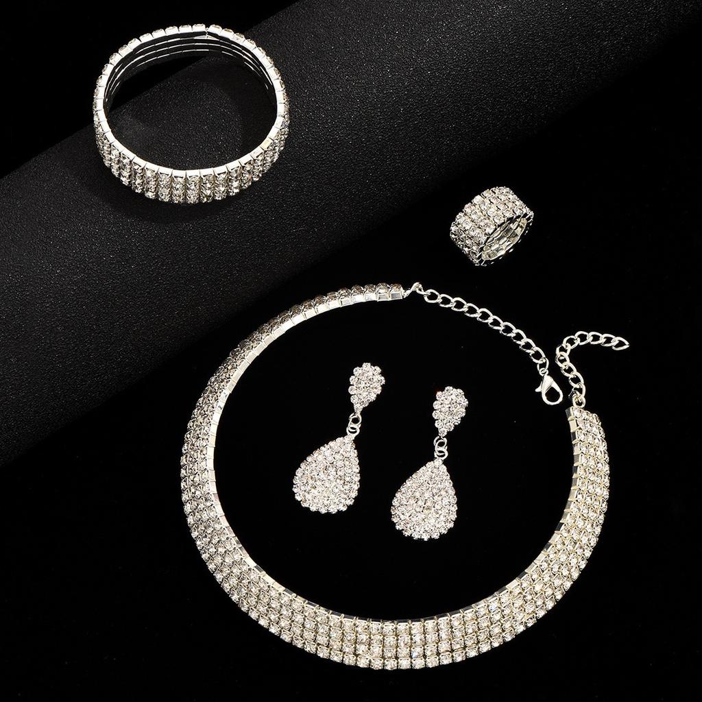 Set di Gioielli da Donna 5 Pezzi Moda Catena Artiglio di Rame Multiriga Collana Orecchini Bracciale Anello Set Gioielli Banchetto Nuziale Festa Regalo per le Feste