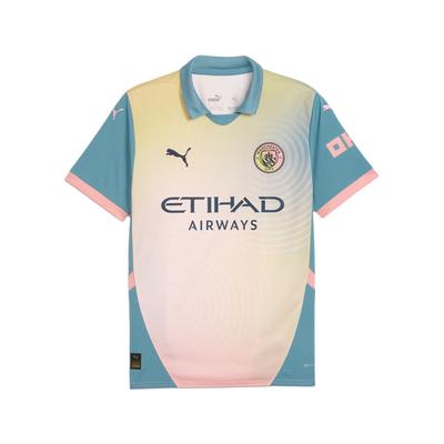Manchester City 24/25 Másolat Negyedik Divatos Rövid Ujjú Foci Póló Férfi felsők Merész-Kék 775202-04