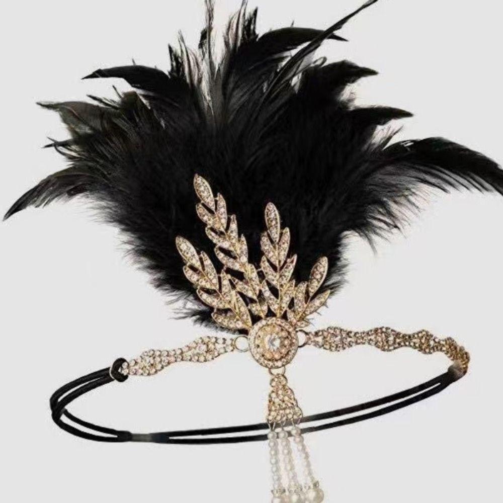 Elegant Feather Headband 1920s Headdress Trendy Hair Accessories  Stage Performance